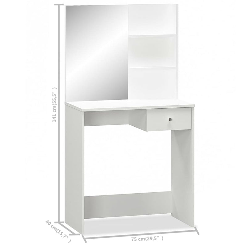 Dealsmate  Dressing Table Engineered Wood 75x40x141 cm White