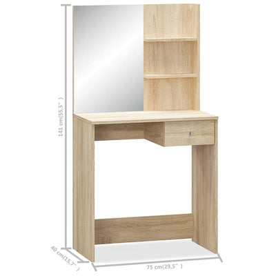 Dealsmate  Dressing Table Engineered Wood 75x40x141 cm Oak