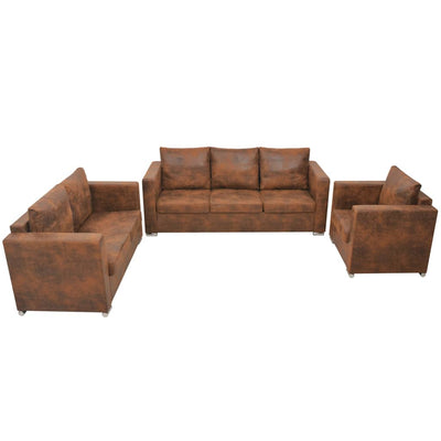 Dealsmate  Sofa Set 3 Pieces Artificial Suede Leather