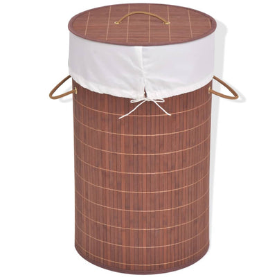 Dealsmate  Bamboo Laundry Bin Round Brown