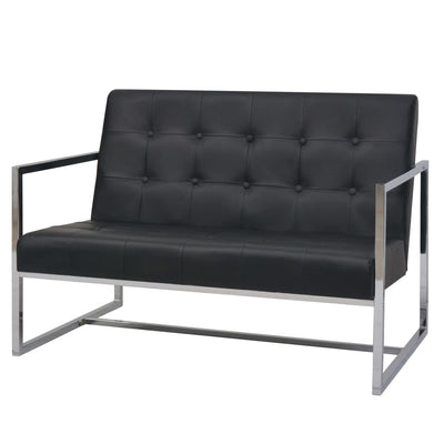 Dealsmate  2-Seater Sofa with Armrests Artificial Leather and Steel Black