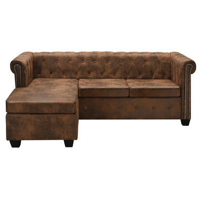 Dealsmate  L-shaped Chesterfield Sofa Artificial Suede Leather Brown