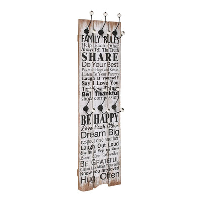 Dealsmate  Wall-mounted Coat Rack with 6 Hooks 120x40 cm FAMILY RULES