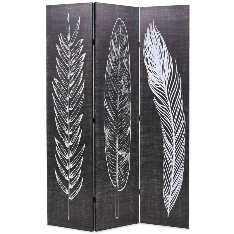Dealsmate  Folding Room Divider 120x170 cm Feathers Black and White