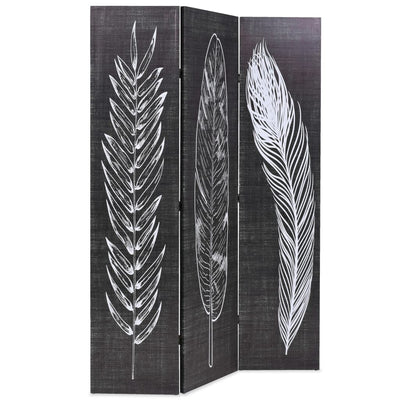 Dealsmate  Folding Room Divider 120x170 cm Feathers Black and White