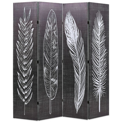Dealsmate  Folding Room Divider 160x170 cm Feathers Black and White