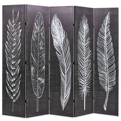 Dealsmate  Folding Room Divider 200x170 cm Feathers Black and White