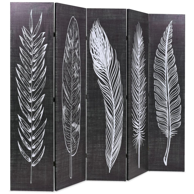 Dealsmate  Folding Room Divider 200x170 cm Feathers Black and White