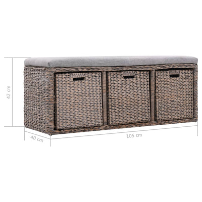 Dealsmate  Bench with 3 Baskets Seagrass 105x40x42 cm Grey