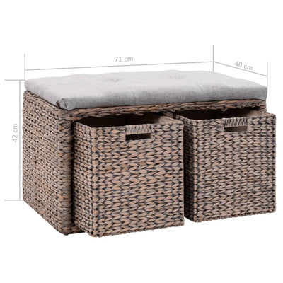 Dealsmate  Bench with 2 Baskets Seagrass 71x40x42 cm Grey