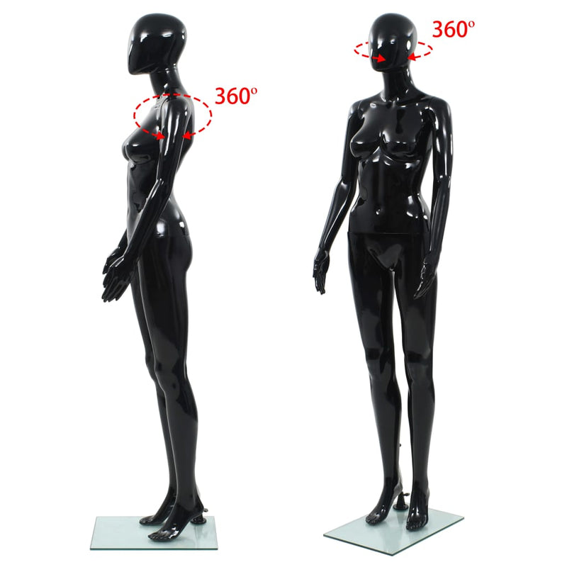Dealsmate  Full Body Female Mannequin with Glass Base Glossy Black 175 cm