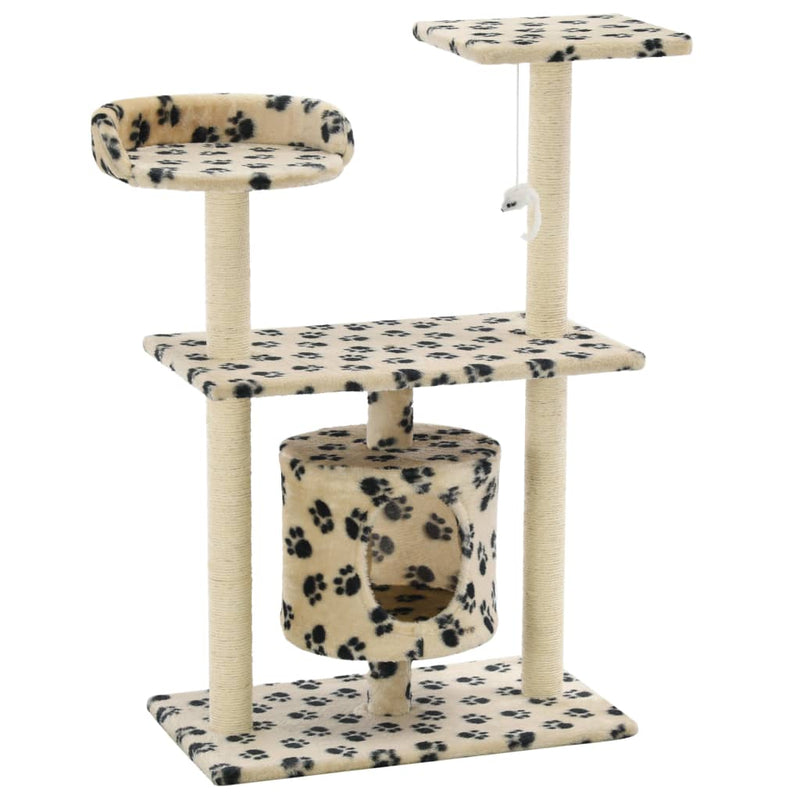 Dealsmate  Cat Tree with Sisal Scratching Posts 95 cm Beige Paw Prints