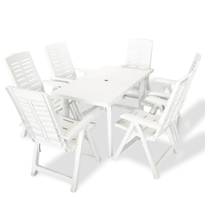 Dealsmate  7 Piece Outdoor Dining Set Plastic White