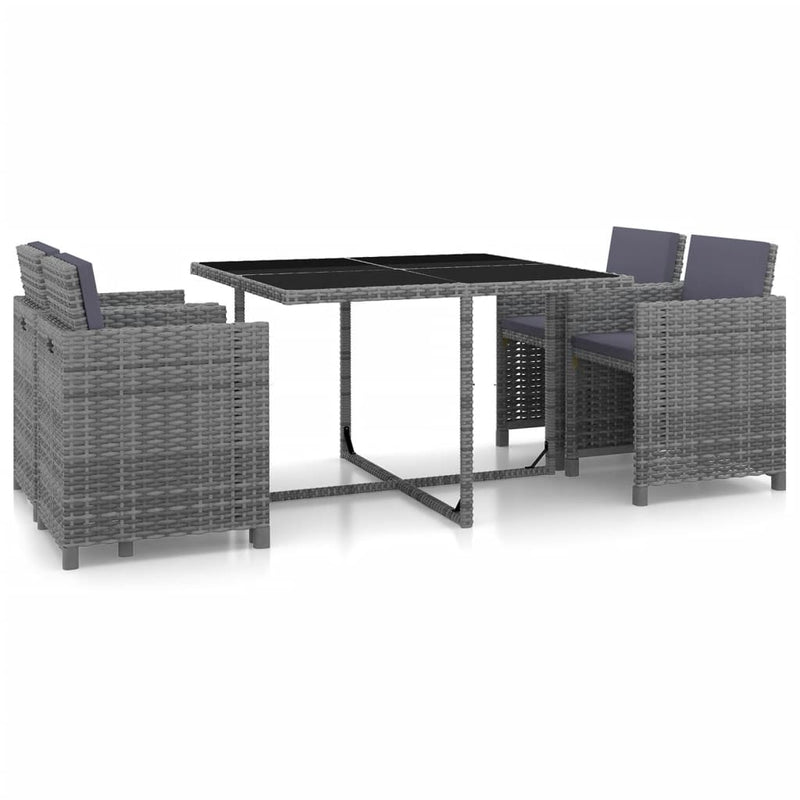 Dealsmate  5 Piece Outdoor Dining Set with Cushions Poly Rattan Grey