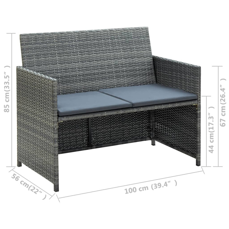 Dealsmate  2 Seater Garden Sofa with Cushions Grey Poly Rattan