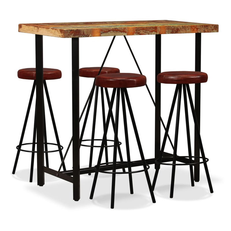 Dealsmate  Bar Set 5 Pieces Solid Wood Reclaimed and Genuine Leather