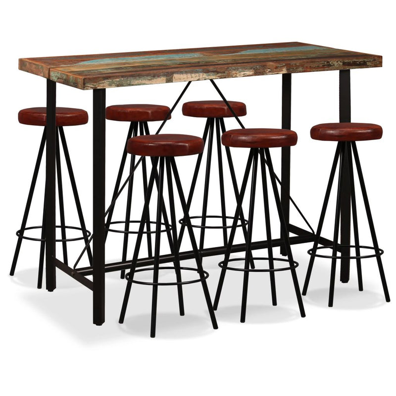 Dealsmate  7 Piece Bar Set Solid Reclaimed Wood and Genuine Leather