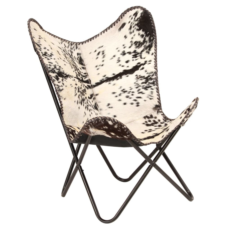 Dealsmate  Butterfly Chair Black and White Genuine Goat Leather