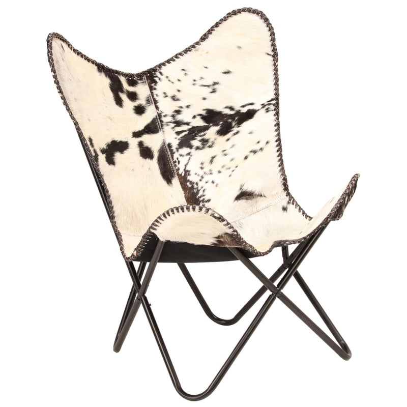 Dealsmate  Butterfly Chair Black and White Genuine Goat Leather