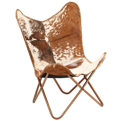 Dealsmate  Butterfly Chair Brown and White Genuine Goat Leather