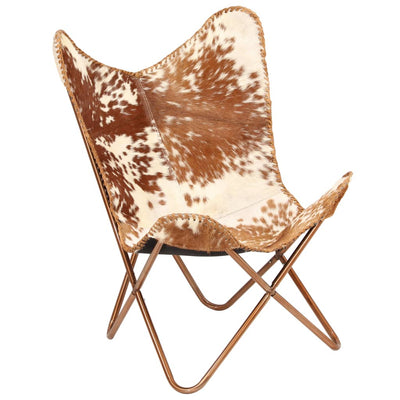 Dealsmate  Butterfly Chair Brown and White Genuine Goat Leather