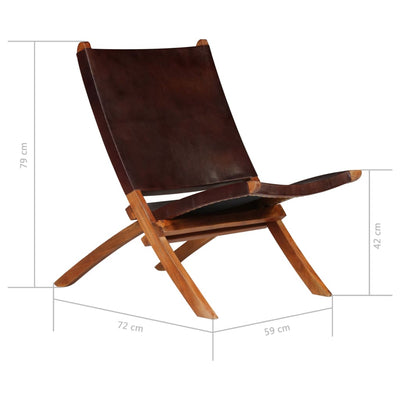 Dealsmate  Folding Relaxing Chair Brown Real Leather