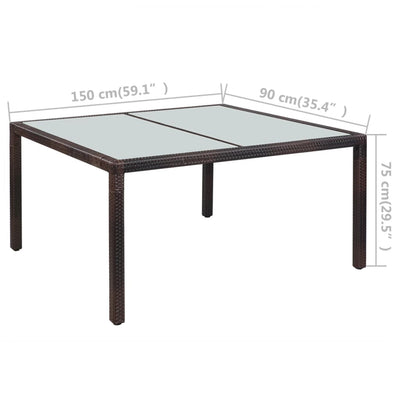 Dealsmate  Garden Table 150x90x75 cm Brown Poly Rattan and Glass
