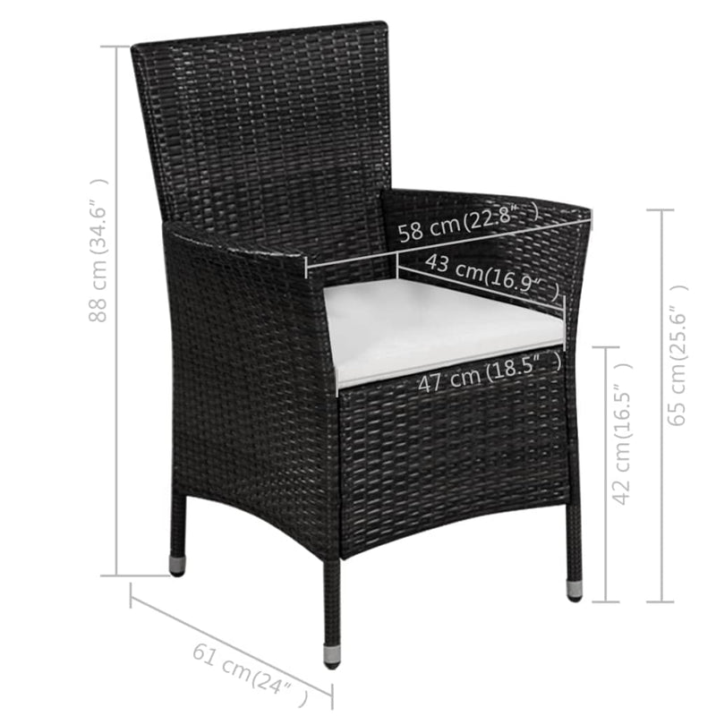 Dealsmate  Outdoor Chair and Stool with Cushions Poly Rattan Black