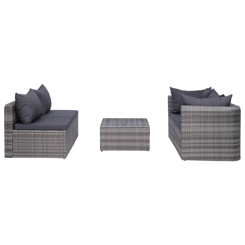 Dealsmate  5 Piece Garden Sofa Set with Cushions & Pillows Poly Rattan Grey