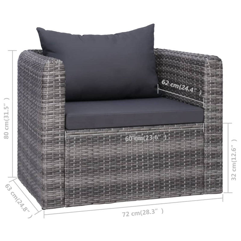 Dealsmate  Garden Chair with Cushion and Pillow Poly Rattan Grey