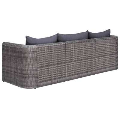 Dealsmate  3 Piece Garden Sofa Set with Cushions Grey Poly Rattan