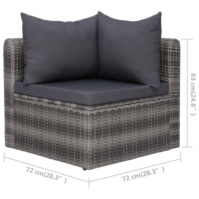 Dealsmate  3 Piece Garden Sofa Set with Cushions Grey Poly Rattan