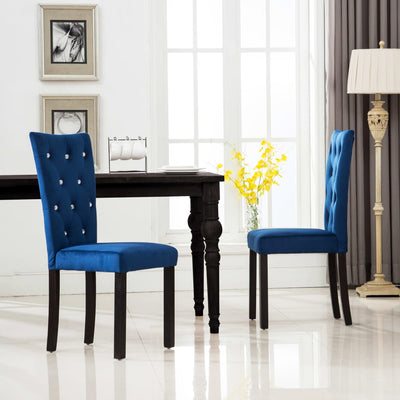 Dealsmate  Dining Chairs 2 pcs Dark Blue Velvet