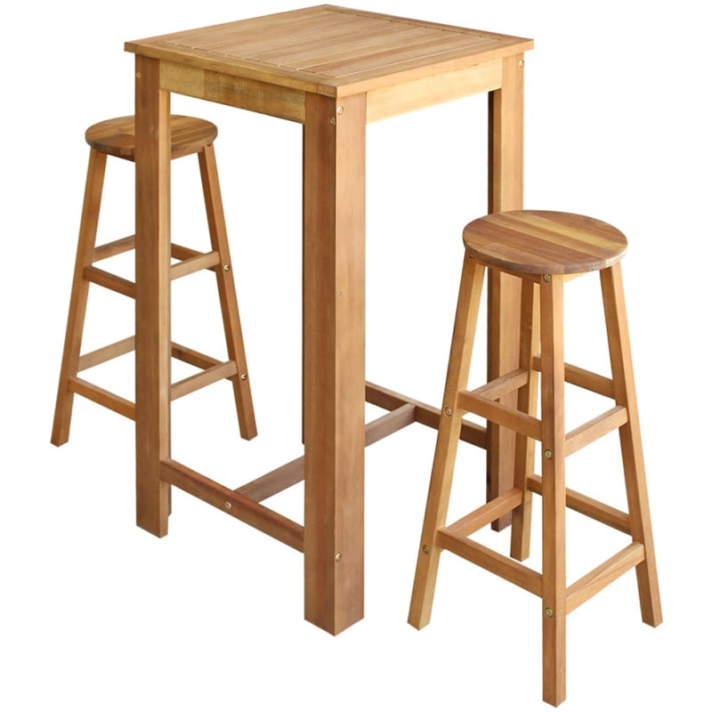 Dealsmate  Bar Table and Stool Set 3 Pieces Solid Acacia Wood