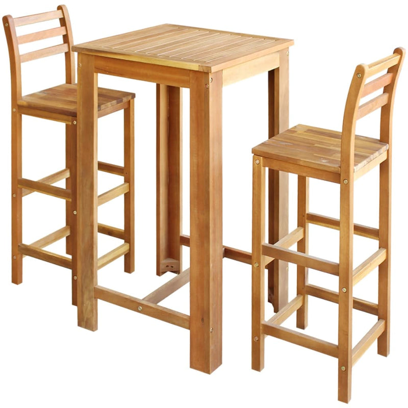 Dealsmate  Bar Table and Chair Set 3 Pieces Solid Acacia Wood