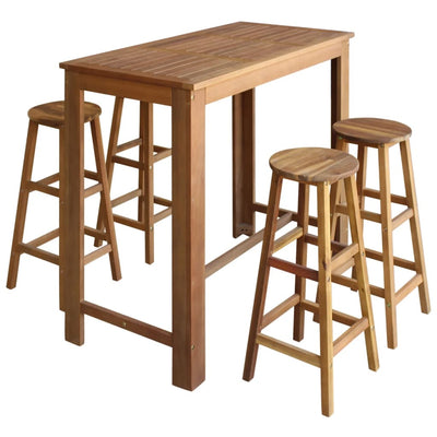 Dealsmate  Bar Table and Stool Set 5 Pieces Solid Acacia Wood