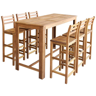Dealsmate  Bar Table and Chair Set 7 Pieces Solid Acacia Wood