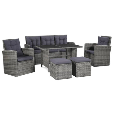 Dealsmate  6 Piece Garden Lounge Set with Cushions Poly Rattan Grey