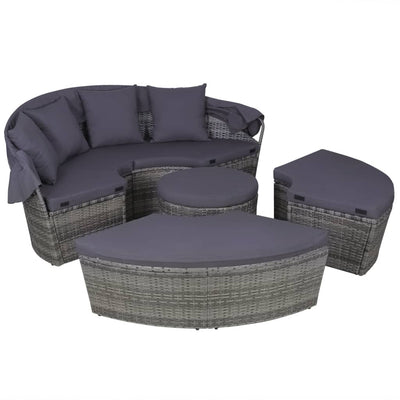 Dealsmate  4 Piece Outdoor Lounge Set with Cushions Poly Rattan Grey