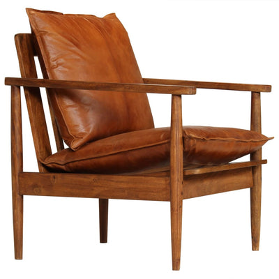 Dealsmate  Armchair Brown Real Leather with Acacia Wood