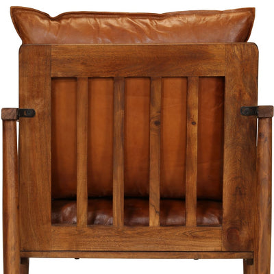 Dealsmate  Armchair Brown Real Leather with Acacia Wood