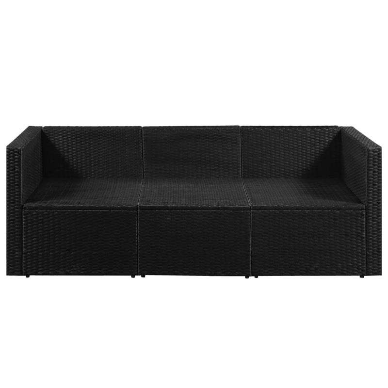 Dealsmate  3 Seater Garden Sofa Black Poly Rattan with White Cushions