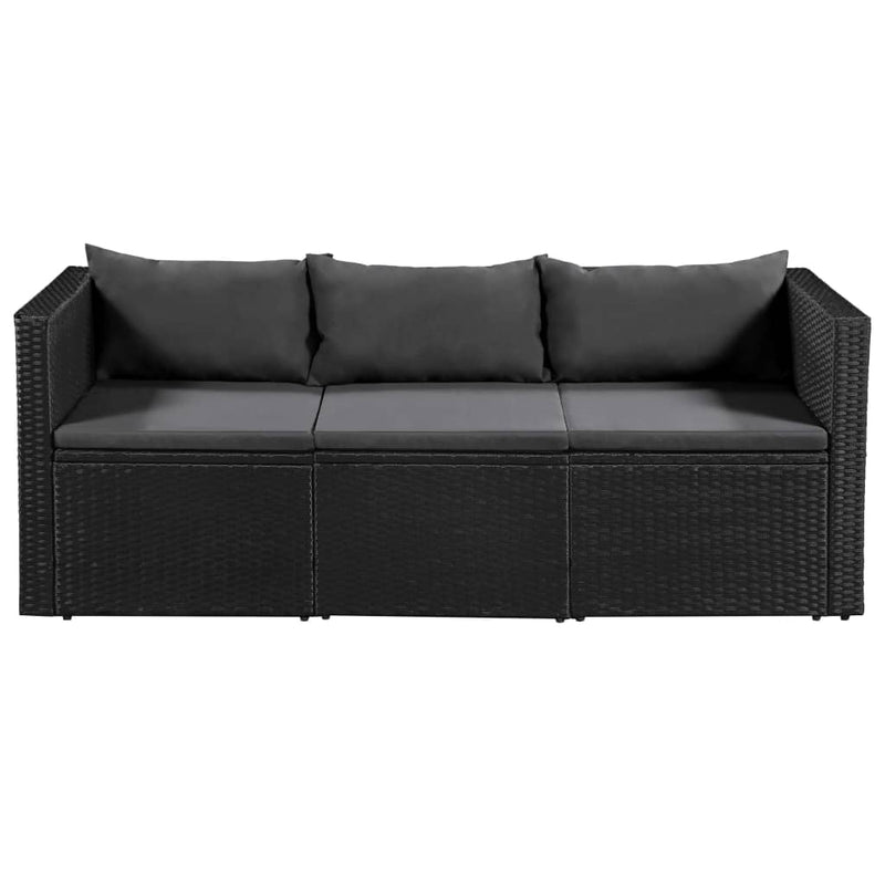 Dealsmate  3 Seater Garden Sofa Black Poly Rattan with Grey Cushions