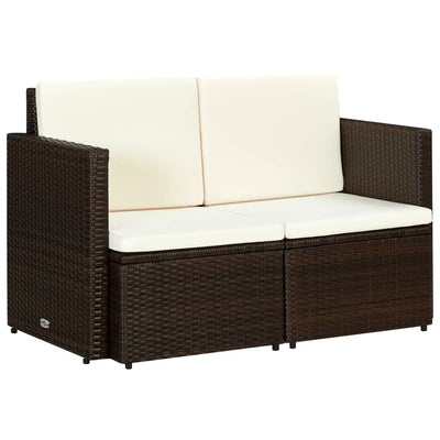 Dealsmate  2 Seater Garden Sofa with Cushions Brown Poly Rattan
