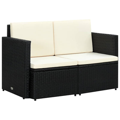 Dealsmate  2 Seater Garden Sofa with Cushions Black Poly Rattan