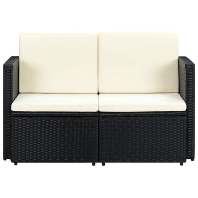 Dealsmate  2 Seater Garden Sofa with Cushions Black Poly Rattan