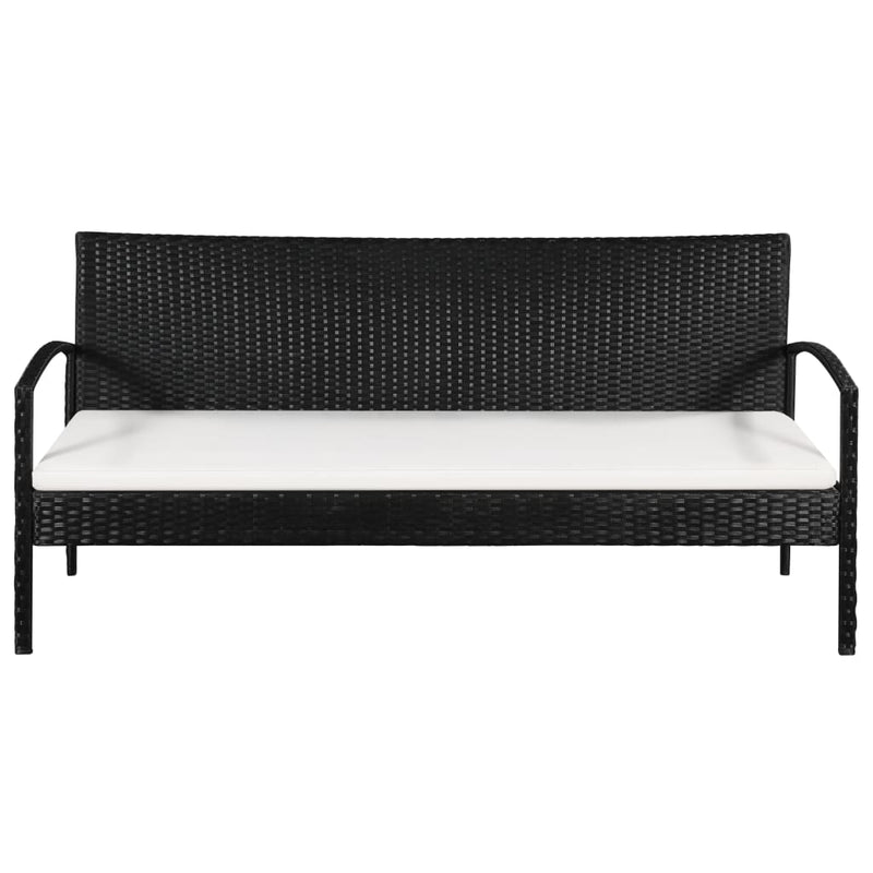 Dealsmate  3 Seater Garden Sofa with Cushions Black Poly Rattan