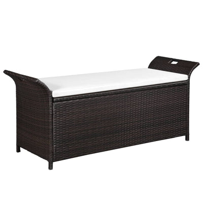 Dealsmate  Storage Bench with Cushion 138 cm Poly Rattan Brown
