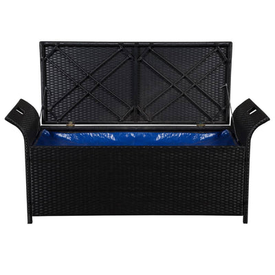 Dealsmate  Storage Bench with Cushion 138 cm Poly Rattan Black