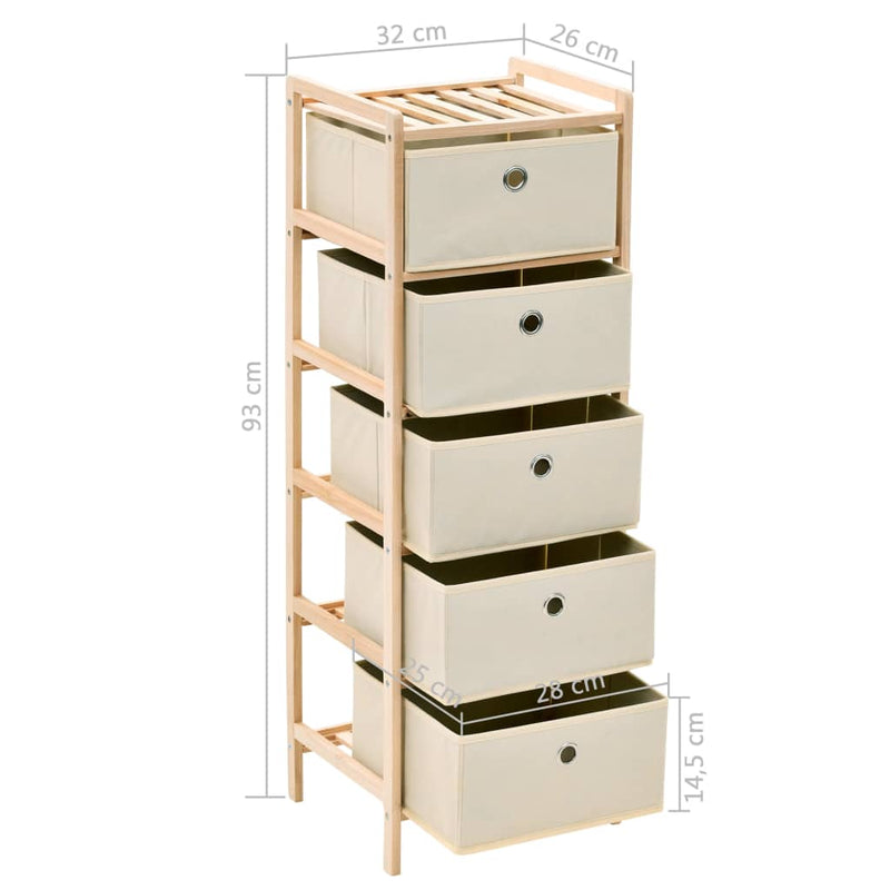 Dealsmate  Storage Rack with 5 Fabric Baskets Cedar Wood Beige
